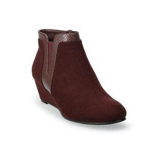 Burgundy Croft & Barrow Ocelot Ankle Wedge Boots